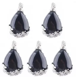 Colares pendentes pretos Obsidiana de pedra de pedra negra Flores em forma de flor REIKI CHAKRA CHARM MUNIMAS LUCKY CLASSIC JOWELS 5PCS TN3474