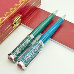 Pens Lan Ct Ballpoint Pen Santosdumont De Heptagon Blue / Green Barrel Red Rhombus Net Pattern Sier Trim with Serial Numb