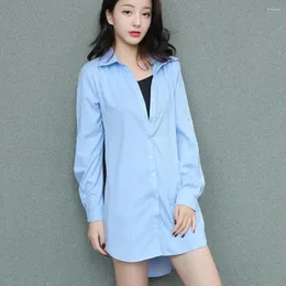 Women's Blouses Women Shirt Dress Casual Spring/autumn Mid-length Lapel Long Sleeve Single Breasted Solid Color Nightdress