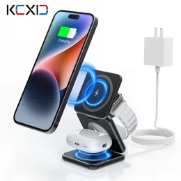 Chargers Kuxiu Magsafe Wireless Charger, 3 in 1 Porta pieghevole di caricabatterie per iPhone per iPhone 15 14, 13, 12 Pro/Max/Plus, AirPods 3/2, iWatch