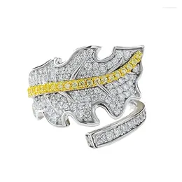 Cluster Rings S925 Silver Ring Longlong Gold Jewelry 2024 925 Luxury Full Diamond Leaf Open