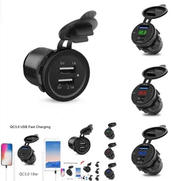 Novo 2024 2024 Outras peças de automóveis kebidu 18w Telefone QC 3.0 Soquete de carregador de carro Voltímetro Digital Voltímetro DC 12V-24V Charge USB Soquete On-off para motocicleta