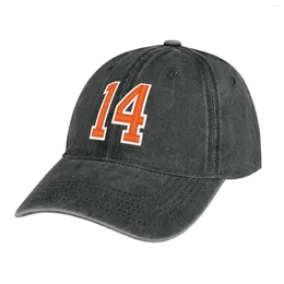 Berets Sports Numer 14 Jersey Fourteen Orange Cowboy Hat Big Skute Custom Cap Snapback plaż