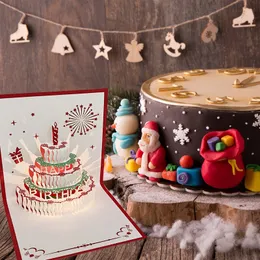 بطاقة تهنئة بطاقة عيد ميلاد 3D المنبثقة مع هدايا بطاقات بريدية خفيفة مع رقاقة تسجيل لزخارف عيد ميلاد طفل هدية