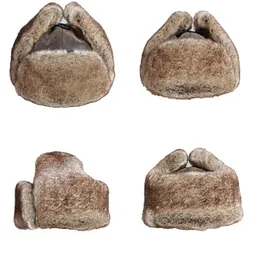 Bomberhüte Wintermänner warm russische Ushanka -Hut mit Ohrklappen PU Lederfell Trapper Cap Ohrklappe D190115033743845
