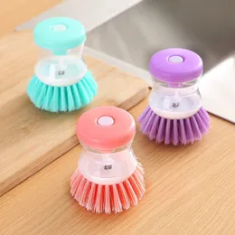 Cleaning Brushes Creative Kitchen Helper Hydraulic Pot Brush Automatic Liquid Fill Pot Clean Can Add Detergent Easy Use XJY40