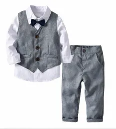 Nowy kombinezon studencka dziecięca garnitur biały koszulka Kamizelki 3PCS Dżentelmen Formal Toddler Baby Boy Ubrania 1S6I1284012