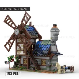 Medieval Town MOC Building Blocks architektura architektury Watermill Technology Cegły Wyświetl Model Creative Toys Prezenty