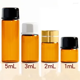 収納ボトル30/50/100pcs 1ml/2ml/3ml/5ml空のアンバーガラスエッセンシャルオイルボトル薄い小さな香水バイアルサンプルテスト