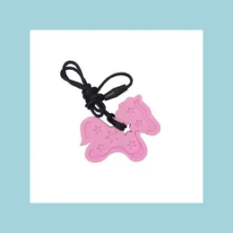 Colares pendentes Pony FETETH SILE Colar de dentição Baby Chew Toy Food Grade Sil Horse Horse Charm Sensory Chewelry com Drop Cord Deliv Dhepq