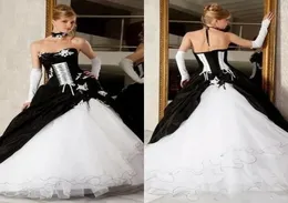 VINTAGE VISTORIAN Black and White Ball Bull Plus Size Gothic Wedding Dress Dress Bridal Bridal Corset Train Train Satin D7741298