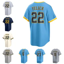 스티치 야구 유니폼 Christian Yelich Home Away Jersey 남자 여자 청소년 s-6xl