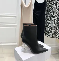 Amina Muaddi Fashion Saison Schuhe Italien Giorgia Knöchelstiefel Kubikplexe Heels Schwarzer echtes Leder xug6220818