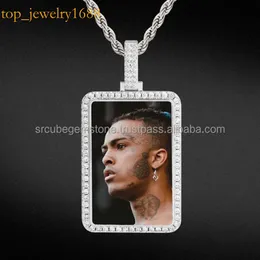 Custom Photopersonality Custom gemachtes Foto mit quadratischer Halskette Anhänger Moissanit Hip Hop Schmuck für Frauen Männer charmante Geschenke