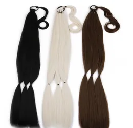 34inch 180g sentetik örgülü at kuyruğu uzantıları uzun siyah saç parçası midilli kuyruğu kadınlar için saç kravat ile yüksek sıcaklık fiber3605727