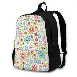 Backpack Ditsy Millefiori Pattern School School Laptop Laptop de 15 polegadas Flores Têxteis Floral Black Ground Ground