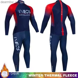 Cykeltröja sätter Winter Thermal Fece Cycling Clothing Mtb Man Laser Cut Ineos Grenadier Sports Mens Suit Jersey Road Bike Uniform 2024 Bib Set L48