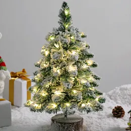 Mini Christmas Tree Desktop Orament Künstlicher weißer Schnee Weihnachtsbaum mit Lichtern Weihnachten Home Party Supplies Navidad 2024