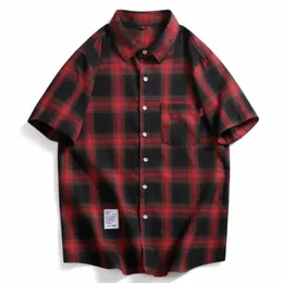 MENS PLAID SHIRT Kort ärm Regular Fit Men Casual överdimensionerad skjorta Leisure Autumn Man Blus Plus Size 4XL 240412