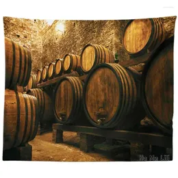 Tapestres vinícolas de ho me lili tapeçaria barris para armazenamento de vinhos Itália Oak recipiente em fria decoração de parede de adega subterrânea escura escura