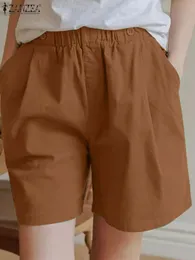 Zanzea Summer Streetwear Womens Casual Shorts Midja Drawstring Pantalon Pockets Comfy Elastic Loose Trousers 240407