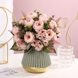 9 Cabeças de flores artificiais Scrapbooking Roses de seda Festa de casamento de casamento Vasos de produtos domésticos para decoração de casa