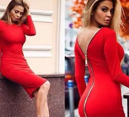 Middlewaisted Gamiss Bodycon Sheath Dress Long Sleeve Party Sexy Women Clothing Back Full Zipper Robe Sexy Pencil Tight Dress Ves97927422