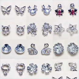 Impostazioni di gioielli Orecchini a bobina all'ingrosso per le perle S925 Sier Earring Fai da te per donne Flower Zircon Girl Giule