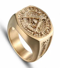 2020 Vintage Crystal Masonic Gold Color Stainless Steel Men Ring New mason Male Rings For Women Mens Jewelry Wedding Ring Sets8385201