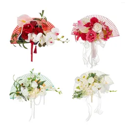 Flores decorativas de buquê de dama de honra jogando no estilo chinês Fã de fã de fã de fã de casamento para o chuveiro de noiva Anniversary