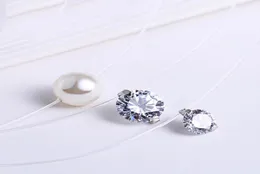 68 mm CZ White CZ e Pearl Invisible Clear Rope Necklace 925 Silver Women Jewelry5088635