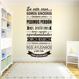 이 집에서 스페인어 규칙 벽 스티커 아이 방 빈실 스페인어 스페인어 en aquesta casa 가족 사랑 인용 벽 데칼 비닐 장식 Ru148