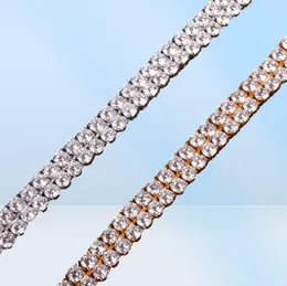 New Men039S Tennis Chain Bracelet اثنين من صف السحر الهيب هوب مجوهرات الجليد خارج الزركون الزركون الذهب الفضة أساور CZ1827923