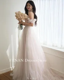 Vestidos de festa Fanan Sweetheart A-Line Night Ruffles Korea Rosa Manga curta Mulheres de casamento de casamento