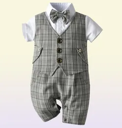 Дети 039s костюм для малыша для мальчика Крединг День Рождения Детский клетчатый костюм новорожденный джентльмен свадебной бабочка формальная одежда младенца 9902714
