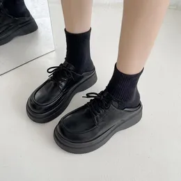 Casual Shoes 2024 Ladies Gothic Women's Black White Leather Platform Lolita Mary Jane Flats Fashion Lace Up Harajuku Style Loafers