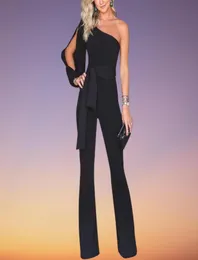 Party Sexy Rompers Womens Jumpsuit Long Sleeve Split One Shoulder Overalls Elegant Evening Wear Black Formal Jumpsuits Sashes5405490