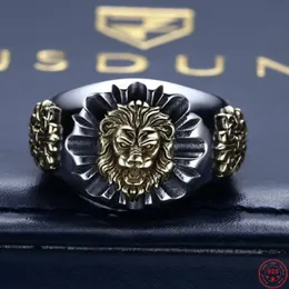 S925 Sterling Silver Rings for Men Mens Fashion Vine Vine Totem Lion Head Solid Argentum Viking Jewelry Amulet240412