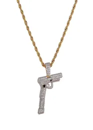 Hip Hop Jewelry Iced Out Goldsilver Color Plated Gun Pendant Necklace Micro Pave Zircon Charm Chain for Men1445889