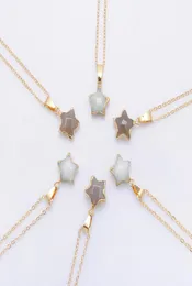 Pentagram Star Chain Necklace Pink Crystal Chakra Stone Natural Gold Plating Geode Druzy Quartz Pendant DIY Netlace Jewelry2750343