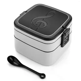 Dinnerware Treble Clef Music Note Dark Bento Box Student Camping Lunch Dinner Boxes Musical Notes Black Grey Dj