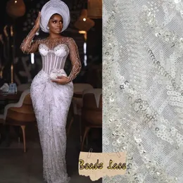 SJD African Mesh Beads Lace Fabric عالي الجودة الفرنسية الفاخرة الترتر تول حبات النسيج الدانتيل للنساء فساتين الزفاف 240328