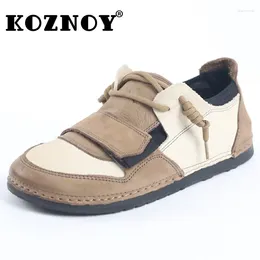 Casual Shoes Koznoy Women Genuine Leather 3cm Ethnic Natural Cow Autumn Spring Summer Ladies Flats Walking Loafer Retro Fashion