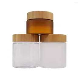 Storage Bottles 100Pcs 150g 250G DIY PET PlasticTravel Jar With Wooden Bamboo Cap Empty Spice Cream Massage Tea Pots Containers