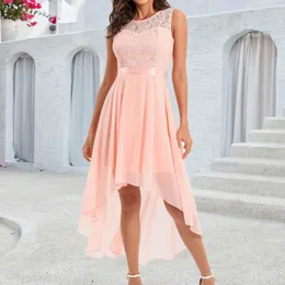 Casual Dresses Elegant Floral Lace Party For Women Wedding Guest Irregular Hem Formal Robe Solid Color Sleeveless High Waist Midi Dress