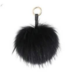 Keychains Fluffy Real Fur Ball Keychain Puff Craft DIY Pompom Black Pom Keyring Uk Charm Women Bag Accessories Gift274s
