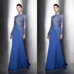 Ziad Nakad Prom Dresses 2024 Jewell Long Sleeves Lace Beaded Sequain Ommaid Evening Gowns床の長さ特別機会ドレス