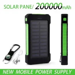 Laddare bästsäljande 200000mah Top Solar Power Bank Waterproof Emergency Charger Extern Battery Powerbank för MI iPhone LED SOS Light