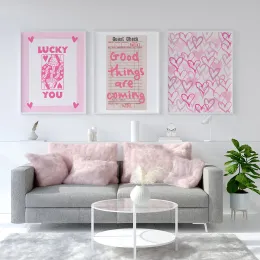 Fortunato per il check ospite rosa Le cose buone stanno arrivando citazioni motivazionali Poster tela dipinti carini arte da parete arredamento camera da letto