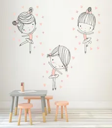 3pcs/conjunto Balé fofo garotas dançando adesivos de parede de desenho animado Decalque de parede de desenhos animados para crianças Decoração de casa do quarto JH2017 Y2001039173941